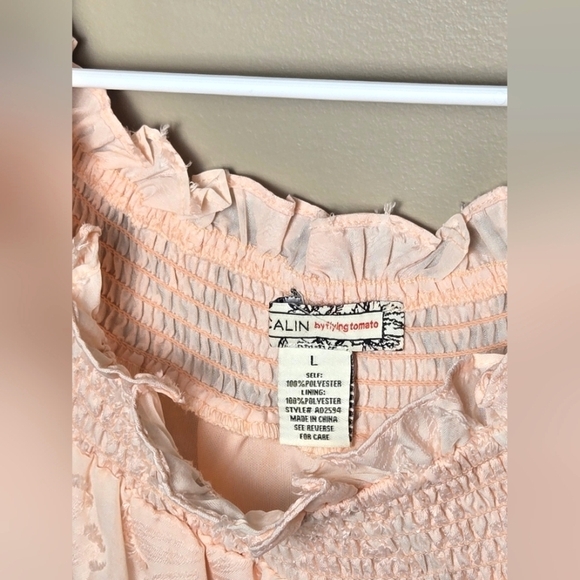 A. Calin Fyling Tomato Off Shoulder Boho Cottagecore Peasant Tiered Dress, Large - Picture 4 of 4